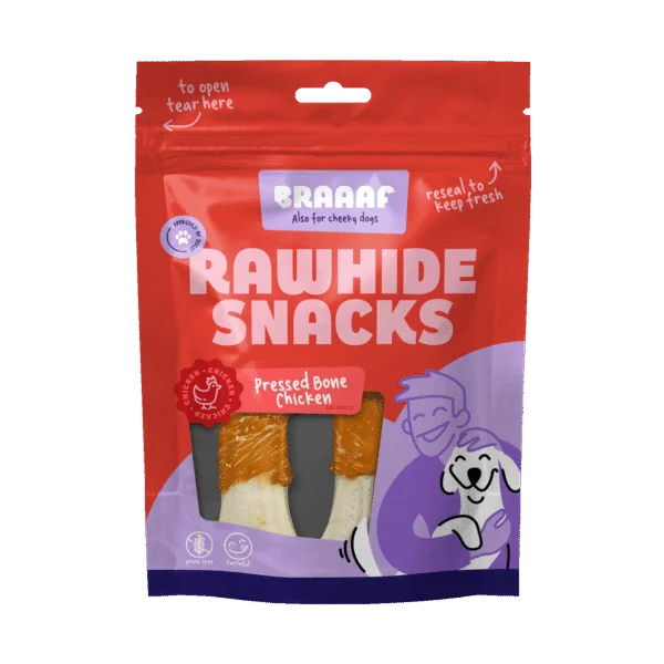 Kauwbot met Kip, Geperst, 12,5 cm, 2 Stuks – Braaaf Rawhide Pressed Bone
