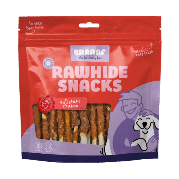 Kauwstaafjes met Kip, 30 Stuks – Braaaf Rawhide Roll Sticks