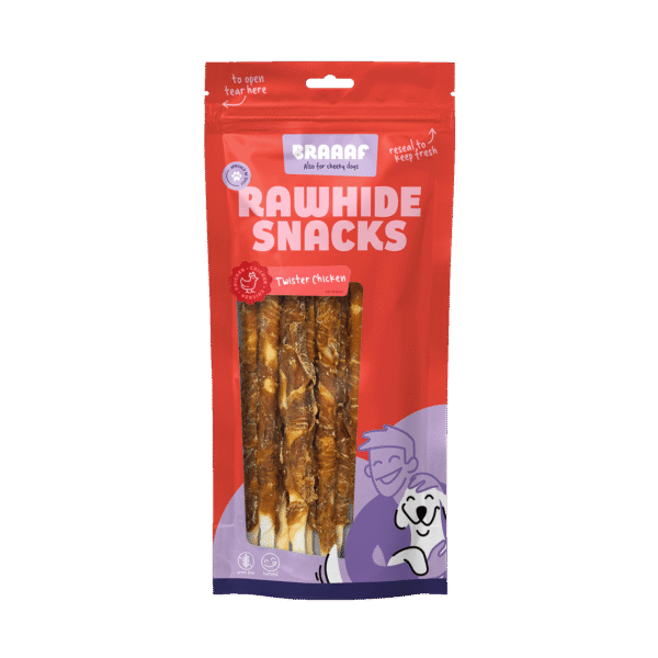 Kauwsnack van Buffelhuid, 25 cm, 8 Stuks – Braaaf Rawhide Twister