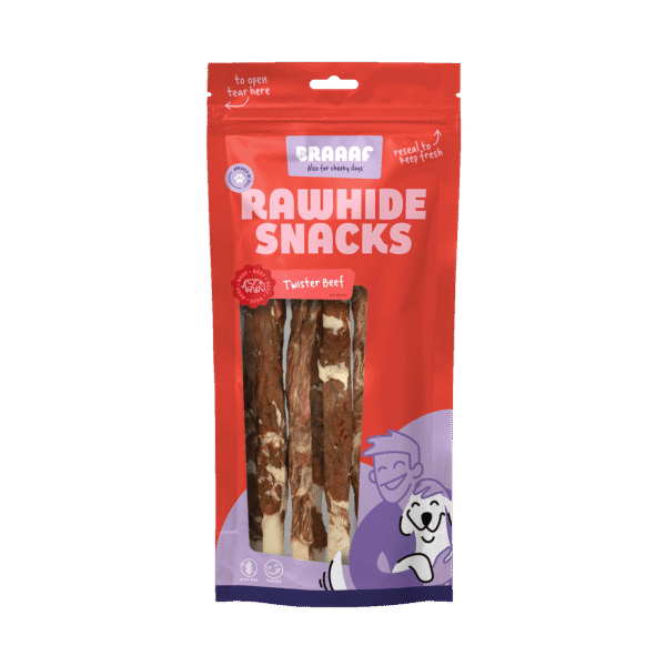 Kauwsnack voor honden Rund & Vis, 21 cm, 6 stuks – Braaaf Rawhide Twister
