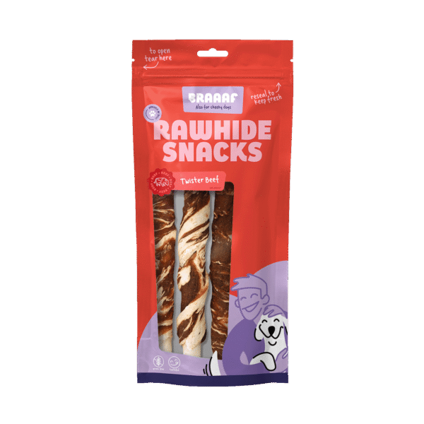 Kauwsnack voor honden, Rund & Vis, 21 cm, 3 stuks – Braaaf Rawhide Twister