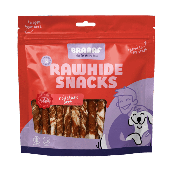 Kauwstaafjes met Rund en Vis, 25 Stuks – Braaaf Rawhide Roll Sticks