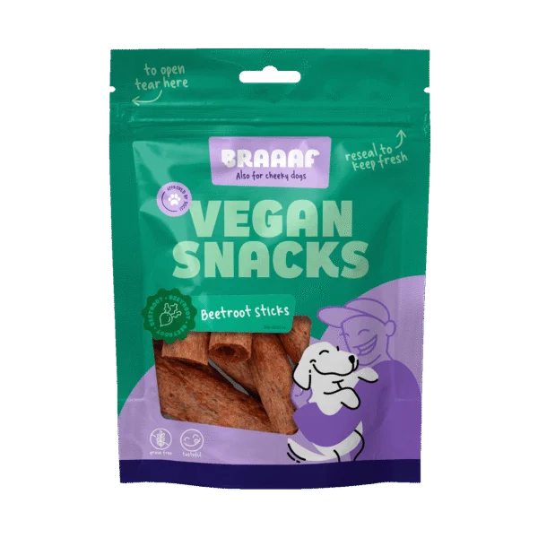 Hondensnack met Rode Biet, Stick van 6 cm – Braaaf Vegan Snack Rode Biet Stick