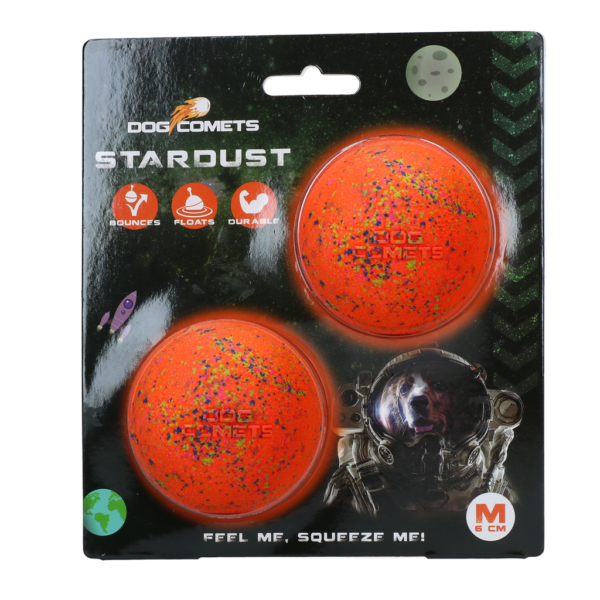 Hondenbal van Rubber M, 6 cm, Oranje, 2 Stuks – Dog Comets Stardust