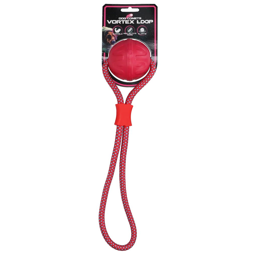 Hondenbal met Reflecterend Touw, Drijvend, Roze – Dog Comets Vortex Loop - Afbeelding 1