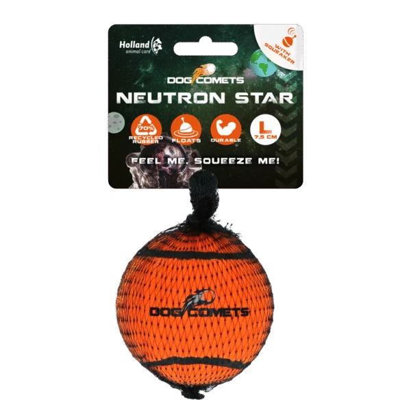 Tennisbal met Pieper en Rubberen Rand, Oranje L, 7,5 cm – Dog Comets Neutron Star