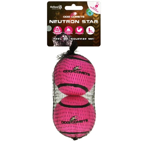 Tennisbal met Pieper en Rubberen Rand, Roze L, 7,5 cm, 2 Stuks – Dog Comets Neutron Star