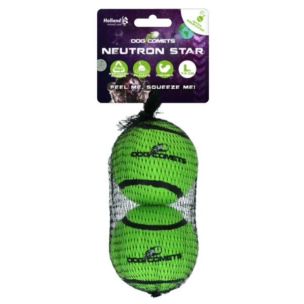 Tennisbal met Pieper en Rubberen Rand, Groen L, 7,5 cm, 2 Stuks – Dog Comets Neutron Star