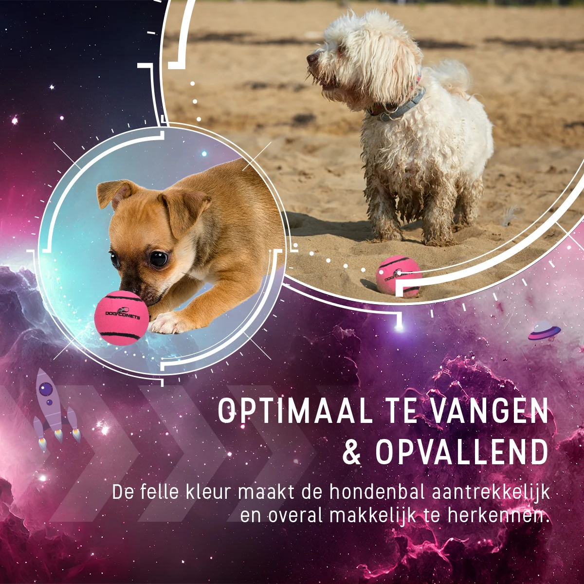 Tennisbal voor Honden, Drijvend, Ø 7,5 cm, Roze, 2 Stuks – Dog Comets Starlight - Afbeelding 4