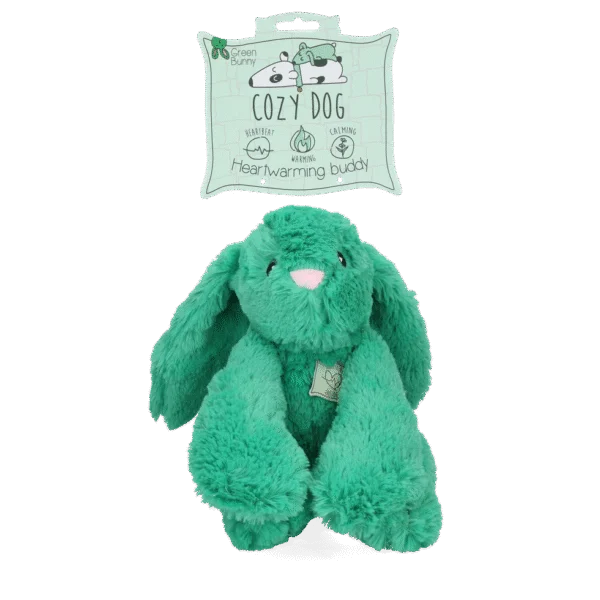 Hondenknuffel Konijn met Hartslag en Opwarmbaar Zakje, Groen, 30 x 20 cm – Cozy Dog Bunny