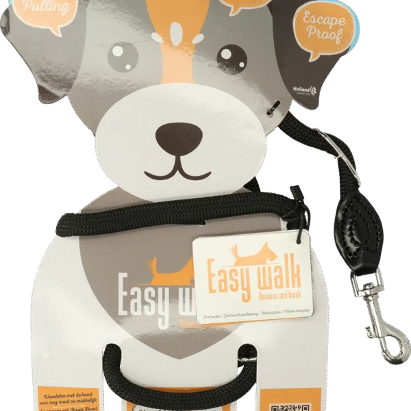 Hondentuig met Riem van Touw, Zwart, Regular 345 cm – Easy Walk Schoudermodel