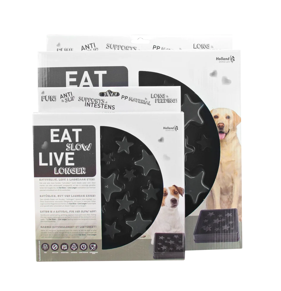 Antischrokbak voor Honden met Sterrenpatroon, L 30 cm, Grijs – Eat Slow Live Longer Star - Afbeelding 2