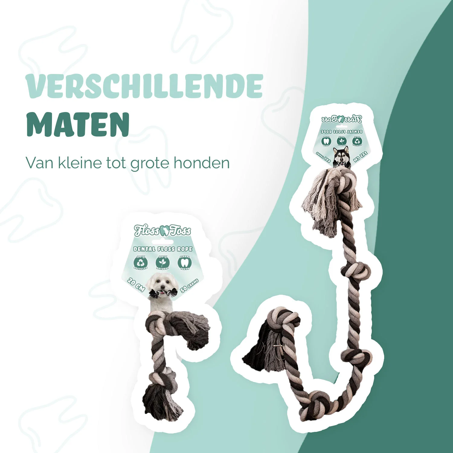 Hondentouw van Katoen met Bal, 60 cm – Floss Toss Natural Dental Ropes Dental Rope Exteme Tug and Ball - Afbeelding 5