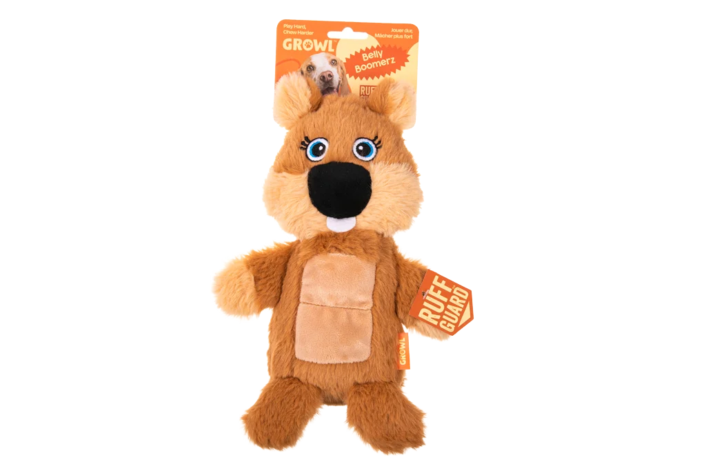 Hondenknuffel Bever van Pluche met Piepmat en Pieper – Growl Belly Boomerz Benny de Bever - Afbeelding 1