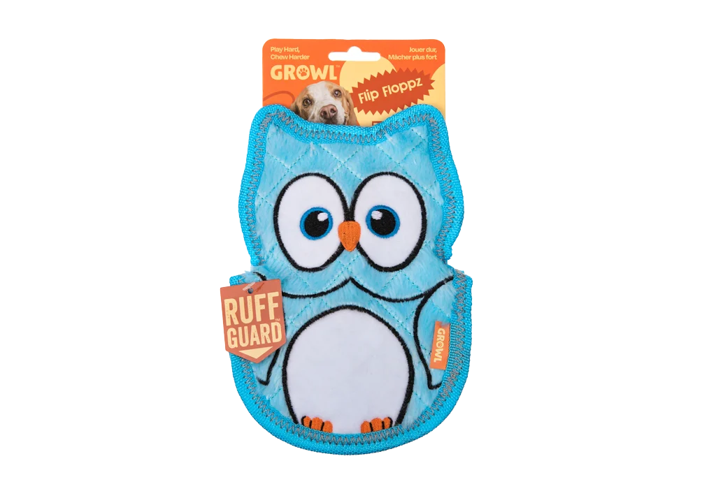 Piepspeelgoed voor Honden met Drie Piepers – Growl Flip Floppz Ollie de Uil - Afbeelding 1