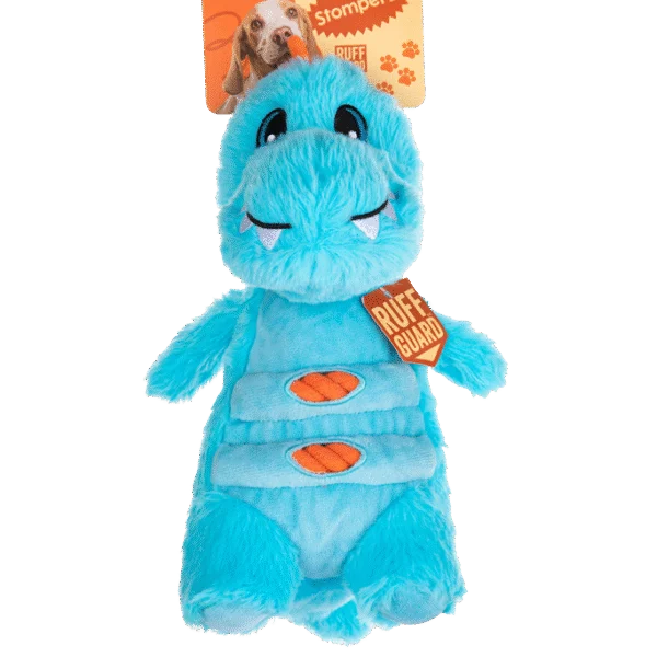 Hondenknuffel van Pluche met Touw en Grote Pieper – Growl Stomperz Terry de blauwe Tyranosaurus-Rex
