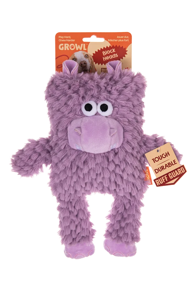 Hondenknuffel van Pluche met Blokvorm en Pieper – Growl Block Heads Chompy het Nijlpaard - Afbeelding 1
