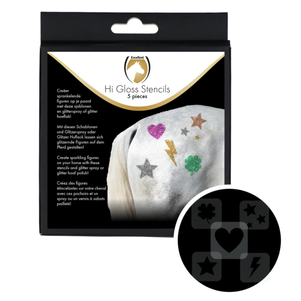 Paardensjablonen voor Glitter Hoeflak, Herbruikbaar, 5 Stuks – Excellent Hi Gloss Stencils