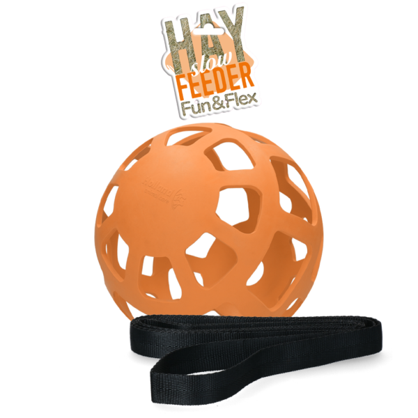Hooibal voor Paarden van Natuurrubber, Oranje, Diameter ca. 22 cm – Hay Slow Feeder Fun & Flex