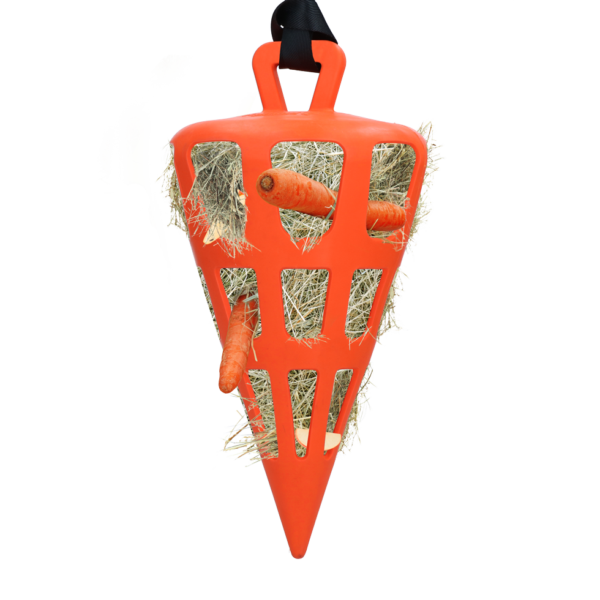 Slowfeeder voor Paarden van Natuurrubber, Oranje – Hay Slow Feeder Fun & Flex Carrot