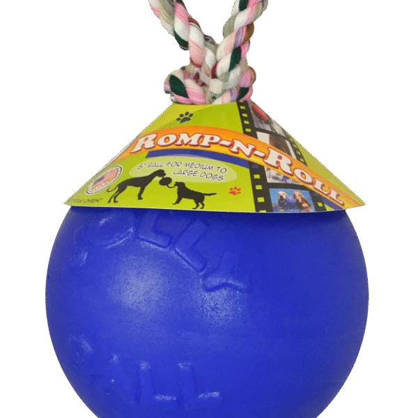 Hondenbal met Touw, Drijvend, Blauw S (10 cm) – Jolly Pets Romp-n-Roll
