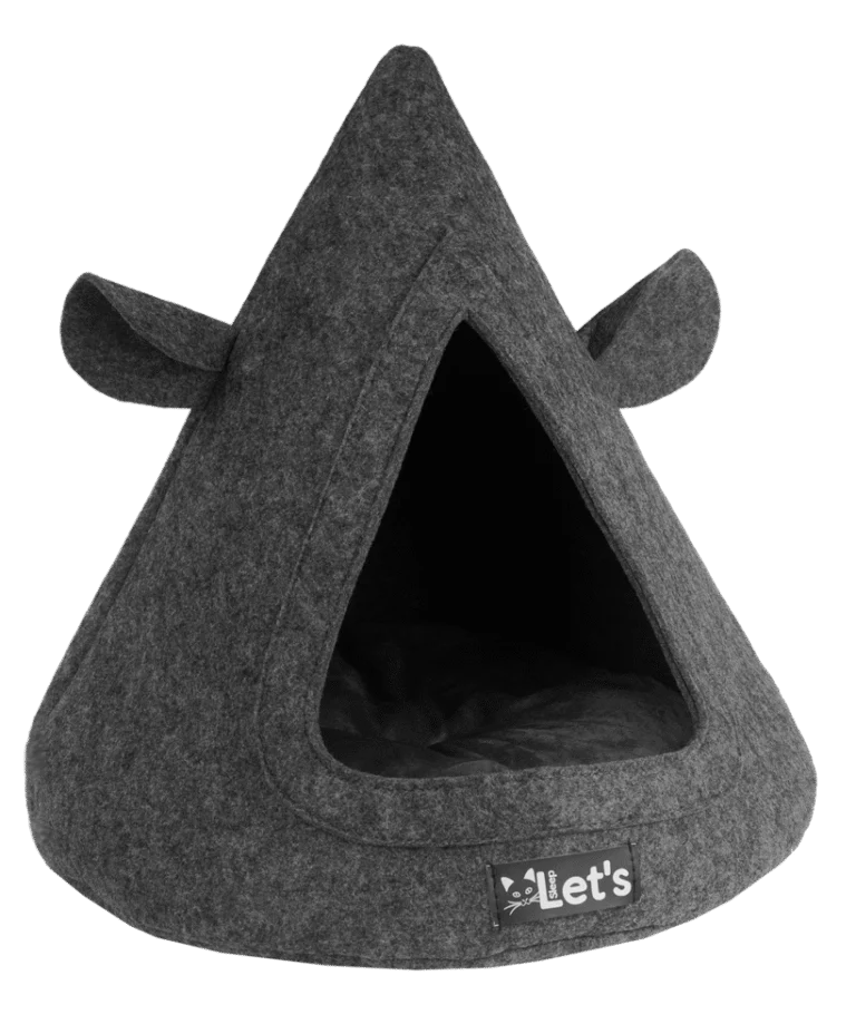 Kattentipi van Vilt met Kussen, 50 x 45 cm, Antraciet – Let's Sleep Pet Cave TeePee