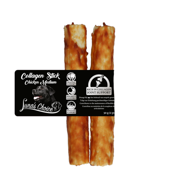 Kauwstick voor Honden met Kip, M, 12,5 x 2,5 cm – Luna's Choice Collagen Chews Stick