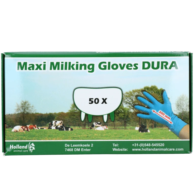 Melkershandschoenen Extra Dik en Lang, Maat XL (9 tot 10), 50 Stuks – Hofman Animal Care Maxi Milking Gloves DURA