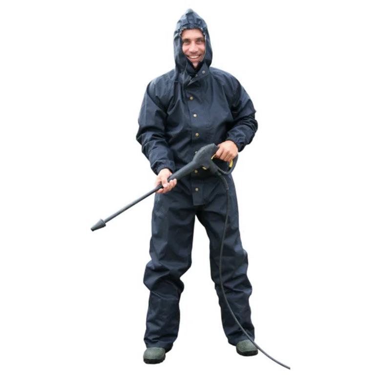 Reinigingsoverall Waterdicht met Capuchon, Maat M, Donkerblauw – Kerbl