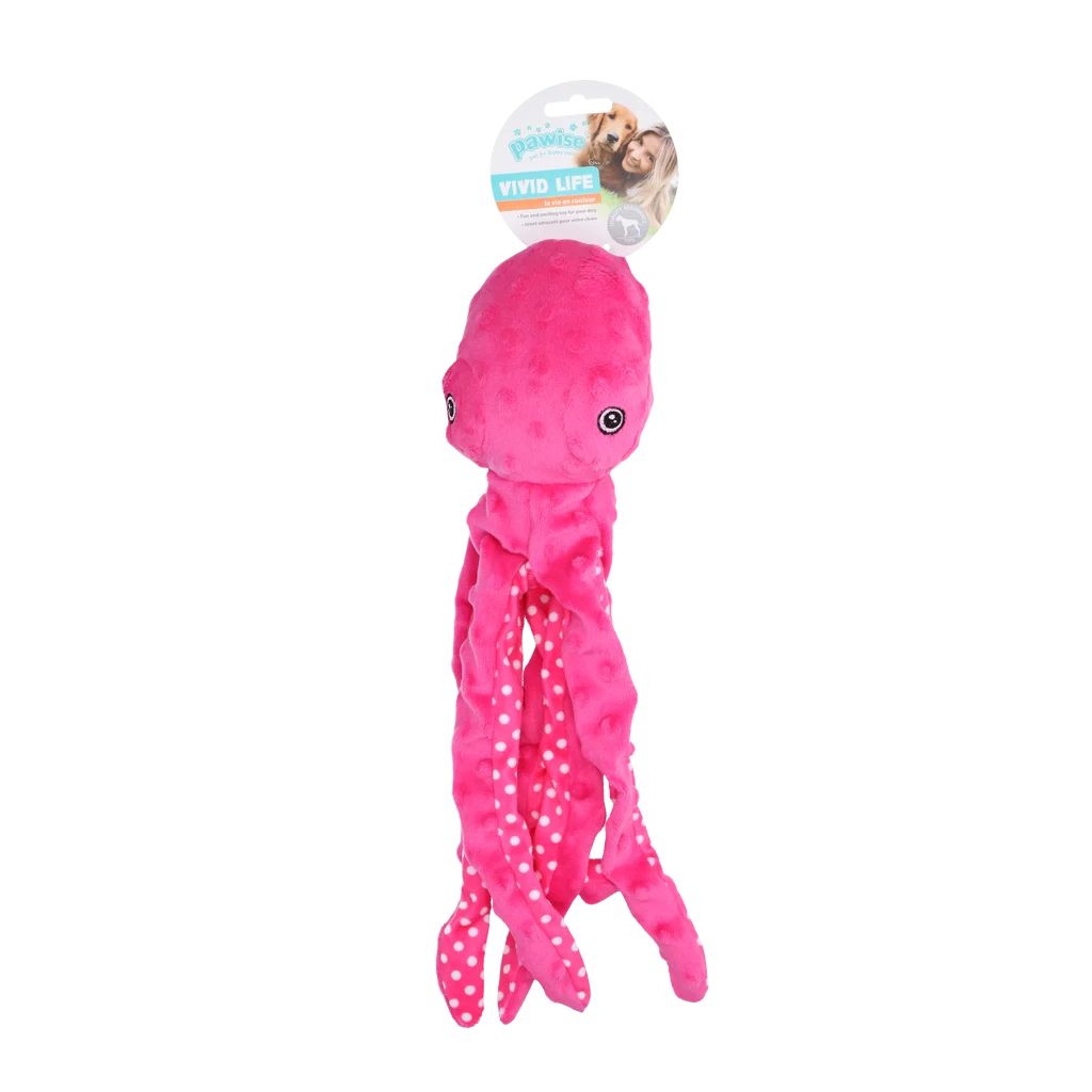 Hondenknuffel Octopus van Pluche met Pieper, Assorti, L – Pawise Multicolor Plush Octopus (3 colour assorted) L - Afbeelding 2