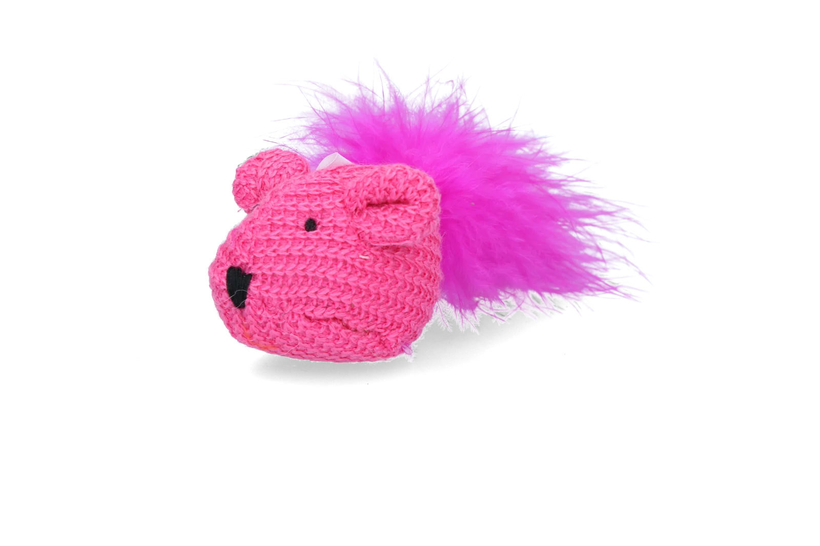 Speelmuis met Catnip en Veertjes, 14 cm – Pawise Cat Toy Wool Mouse - Afbeelding 5