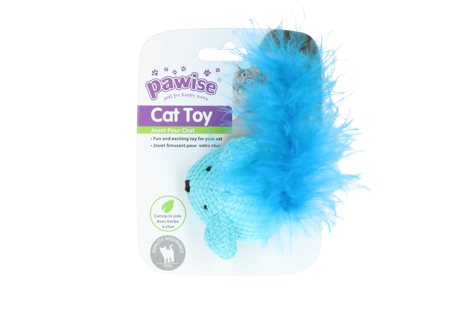 Speelmuis met Catnip en Veertjes, 14 cm – Pawise Cat Toy Wool Mouse - Afbeelding 4