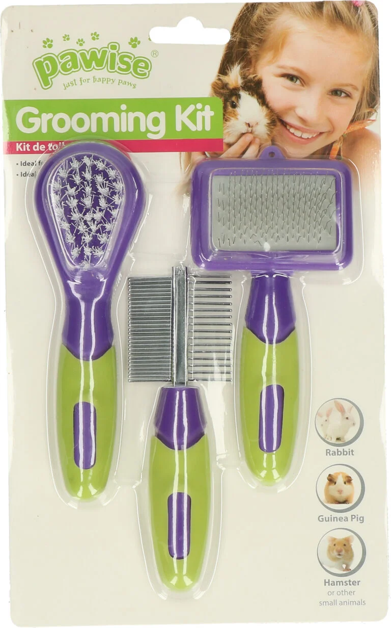 Verzorgingsset voor Konijnen en Knaagdieren met 3 Borsteltjes van 12 tot 13 cm – Pawise Grooming Kit Rodents & Rabbits