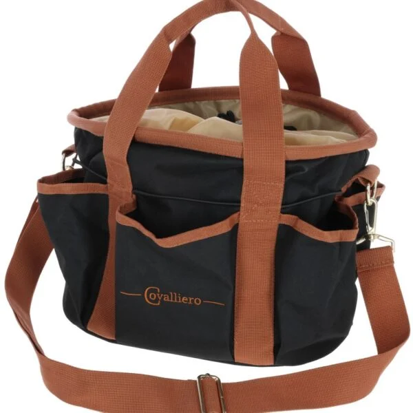 Verzorgingstas met 6 Buitenvakken en Afneembare Schouderriem, Zwart, 28 x 20 x 22 cm – Covalliero Grooming Bag