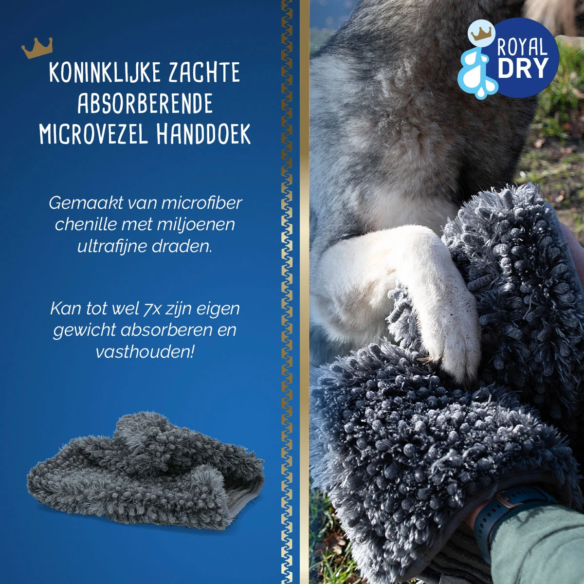 Hondenhanddoek van Microvezel met Handzakken, 35 x 81 cm – Royal Dry - Afbeelding 3