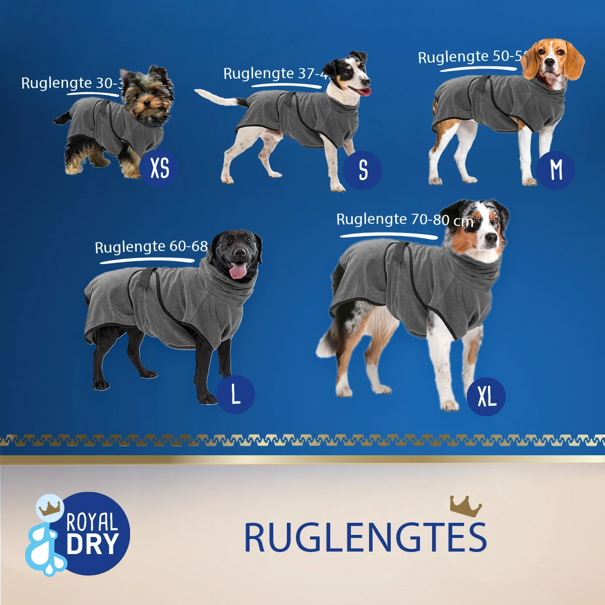 Hondendroogzak van Microvezel M, Ruglengte 60 cm – Royal Dry Doggy Bag - Afbeelding 3
