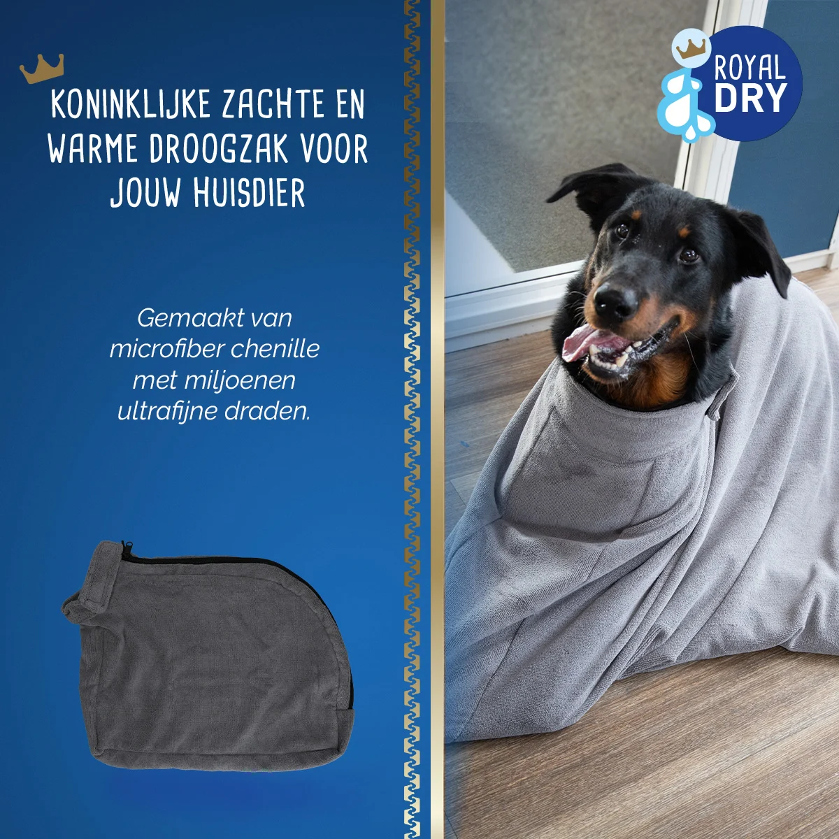 Hondendroogzak van Microvezel L, Ruglengte 75 cm – Royal Dry Doggy Bag - Afbeelding 5