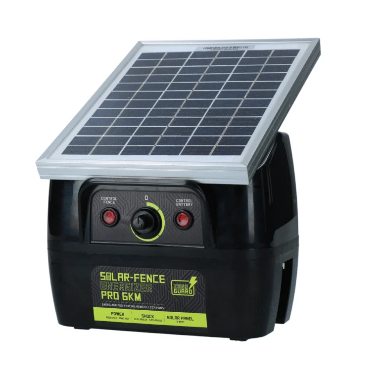 Schrikdraadapparaat op Zonne energie met 5 W Zonnepaneel – ZoneGuard Solar-Fence Energizer Pro 6 km
