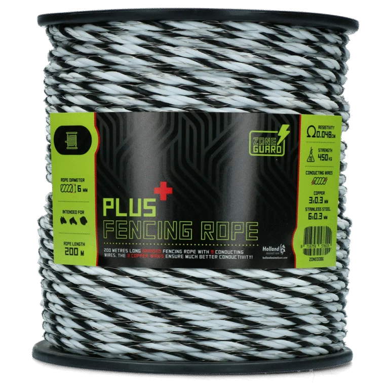 Schrikkoord 6 mm Zwart en Wit met 9 Geleiders, 200 m – ZoneGuard Plus