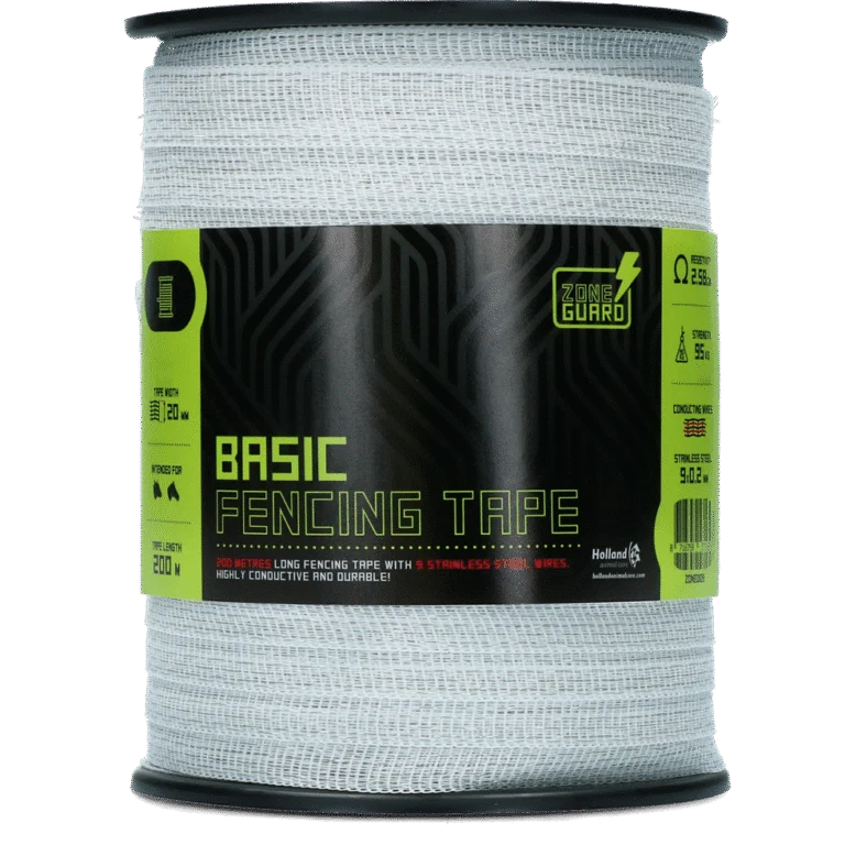 Schriklint 20 mm Wit met 9 RVS Draden, 200 m – ZoneGuard Basic
